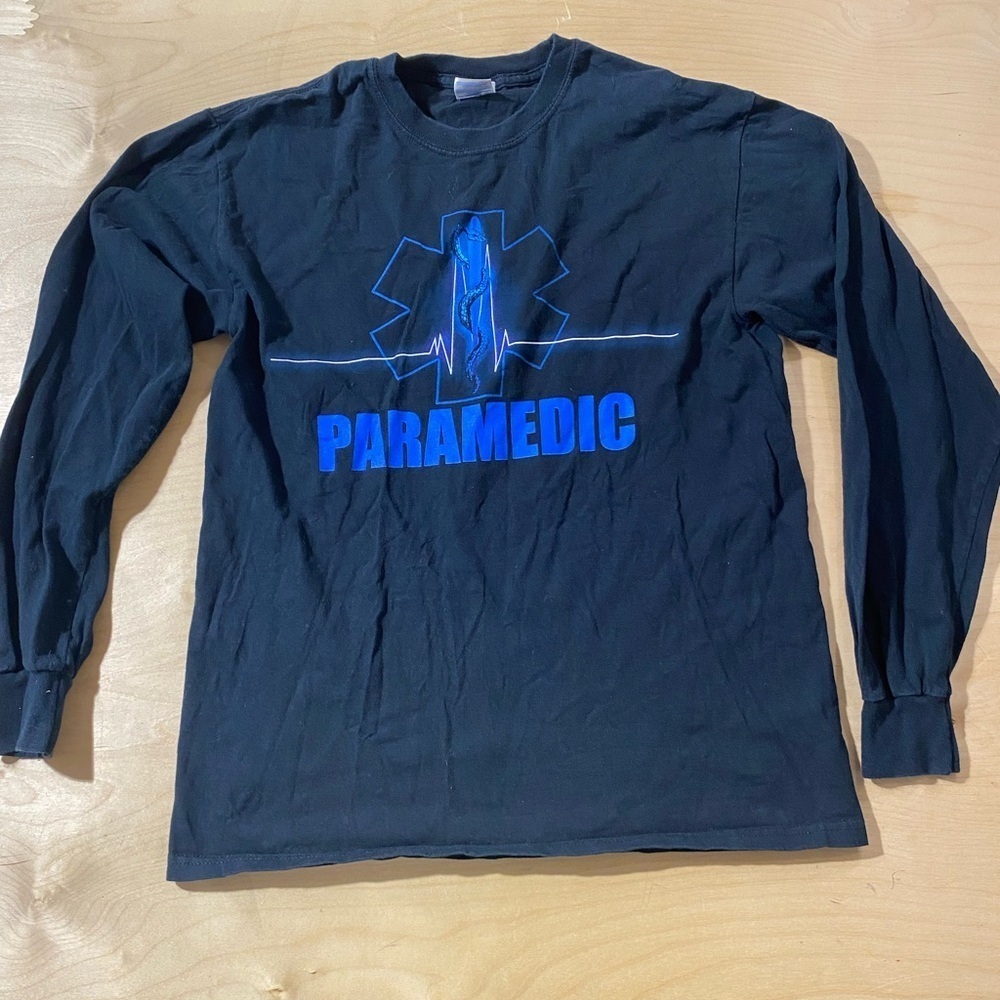 Gildan Black and Blue Paramedic Long Sleeve Tee Medium (OA)